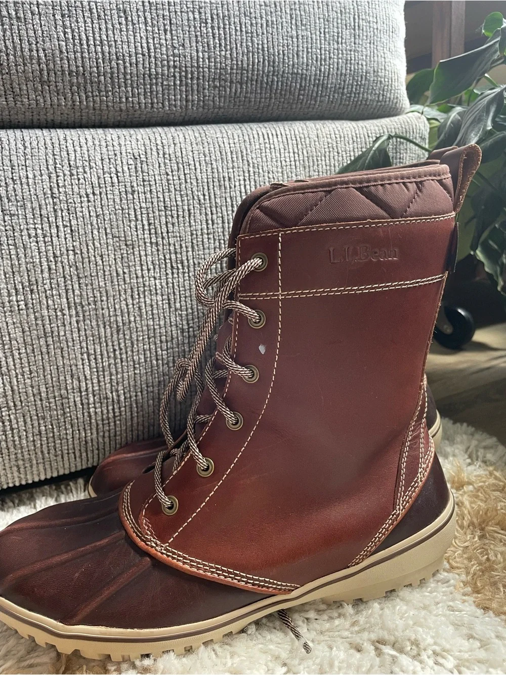 Women's LL Bean Brown Lace-Up Duck Boots